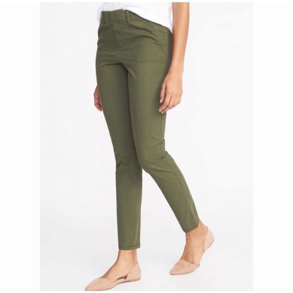 Old Navy Pixie Sateen Pants Women's 10 Tapered Ankle Stretch Olive Green Casual - Picture 3 of 16